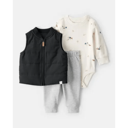 Baby Boy 3-Piece Quilted Vest Outfit Set - Grey/Black | Carter's