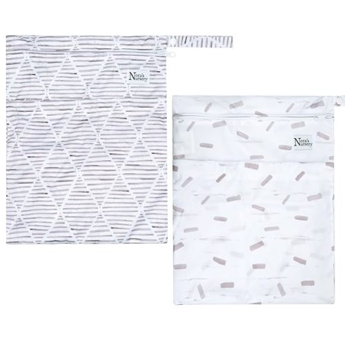 Nora's Nursery Wet Dry Bags with Two Zippered Pockets - Reusable and Washable Wet Bag for Swimming, Travel, Beach, Pool, Daycare, Cloth Diapers, Toiletries and Wet Swimsuits - 11x15 - Boho - 2 Pack - Boho 2 Pack