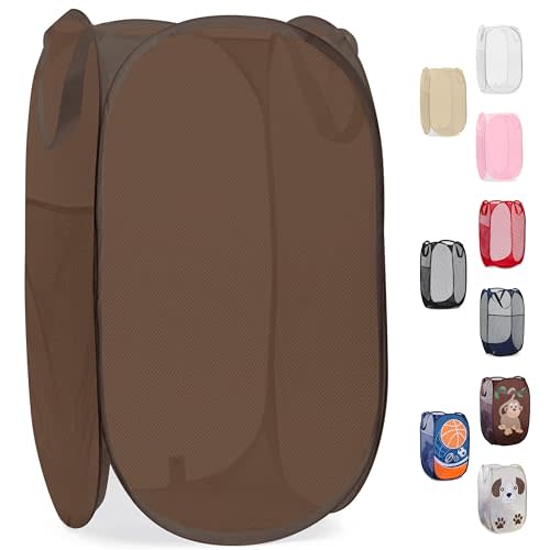 Handy Laundry Collapsible Mesh Pop Up Laundry Hamper with Side Pocket | Collapsible Mesh Pop Up Hamper, Wide Opening, Side Pocket, Breathable, Sturdy, Foldable, Space-Saving for Clothes Storage