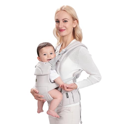 Baby Carrier for Newborns to Toddlers, Adjustable, Ultra-Soft and Weightless, Ergonomic Baby Carrier with Head Support, Baby Travel Gear, Baby Essentials (Grey)