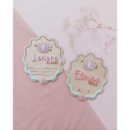 Mermaid Name Sign, Custom Seashell Birth Announcement, Nursery Baby Girl Sign, Baby Birth Stat, Newborn Baby Name Sign, Hospital Name Plaque