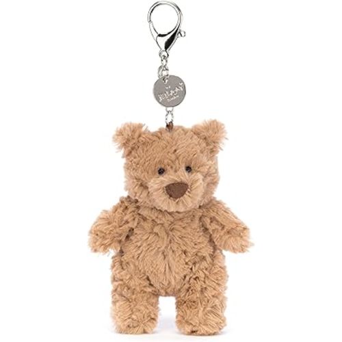 Jellycat Bartholomew Bear Bag Charm, 4.5 inches - Teddy Bear Plush Keychain - Great Gift Idea