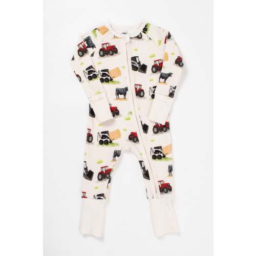 Red Tractor Farm Kid Baby Ribbed Cotton Zippy – American Farm Company