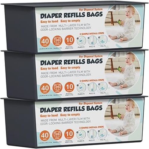 Upgrade Diaper Pail Refills Bags with 40 Bags Compatible with Genie Easy Roll Signature and Platinum Diaper Pails, 7-Layer Odor-Barrier Technology, 3 Pack (120 Bag)
