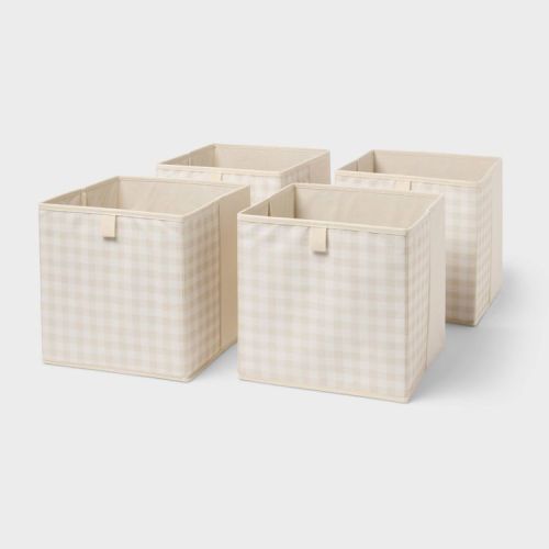 11''x10.5'' Dual 4pk Fabric Decorative Storage Bin Tan/Gingham - Brightroom™
