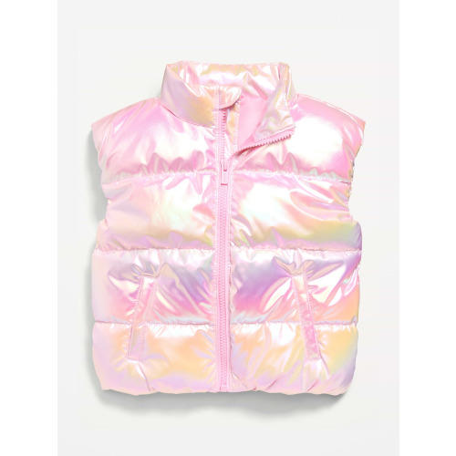 Water-Resistant Metallic Puffer Vest for Toddler Girls