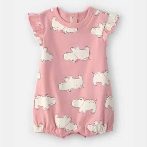 Baby Girl Hippo Short-Sleeve Romper - Pink | Carter's