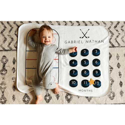 WAYNE Hockey Baby Milestone Blanket, Soft Fleece Baby Blanket, Hockey Themed Baby Blanket, Sports Baby Monthly Milestone for Photos