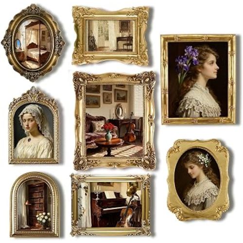 Lineshading 8 Pcs Vintage Picture Frames Set for Gallery Wall, Antique Gold