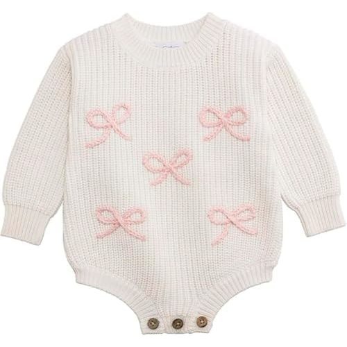 Mud Pie Baby-Girls Mud Pie Baby Girl Bow Chainstitch Sweater Bubble
