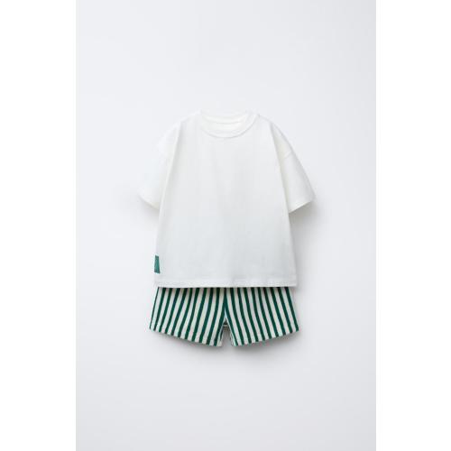 STRIPED TOWEL T-SHIRT AND BERMUDA SET - Green / Ecru | ZARA United States