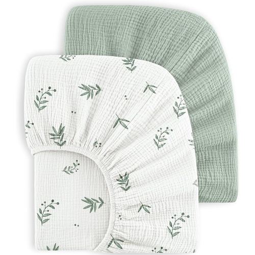 Bearmoss Muslin Crib Sheets - 100% Cotton Baby Crib Sheets Fitted for Standard Crib Mattress & Toddler Bed Mattress 52"x28" Soft Breathable Crib Sheet Neutral for Boys Girls - 2 Pack (Bamboo)