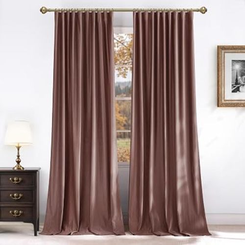 NICETOWN Dusty Rose Pink Soft Velvet Curtains 120 inch Long Pleat Tape Top
