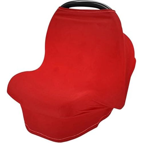 Moudou Red Solid Color Baby Car Seat Cover, Soft Stretchy Infant Carseat Canopy Cover Newborn Nursing Breastfeeding Cover for Stroller, High Chair, Shopping Cart