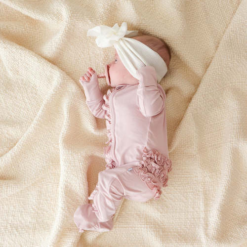 0-3 Months - Delaney Blush Footie Ruffled Zippered One Piece