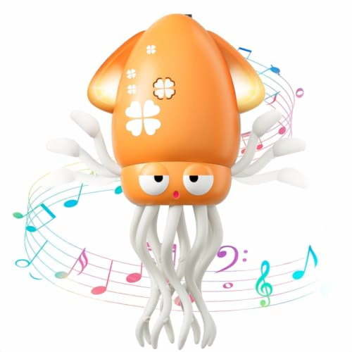 Dancing Squid Baby Toy,Electric Crawling Octopus Tummy Time Toy,Rechargeable Magic Dancing Music Squid Baby Toys for 3 4 5 6 Year Old Kids Boy Girl Birthday Gifts Christmas Stuffers (Orange)