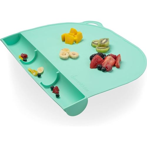 UpwardBaby Rectangular Silicone Placemat - Suction Food Catcher for High Chair & Kids, Non-Slip Washable Table Mats, Travel Toddler Placemat & Baby-Led Weaning Supplies, Mint