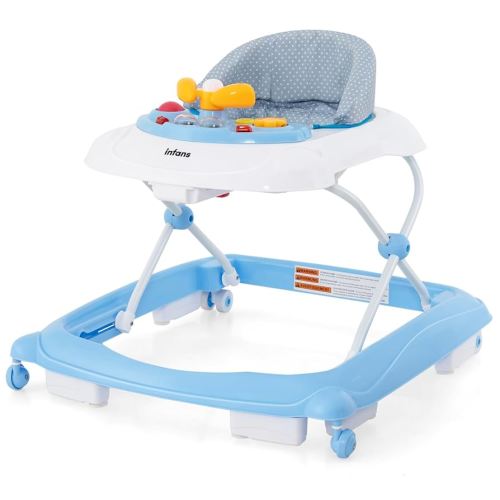 INFANS Foldable Baby Walker, 3 in 1 Toddler Walker Leaning-Seated Walk-Behind with Removable Music Tray, Adjustable Height, Washable Seat Cushion for Boys and Girls (Wave Point)