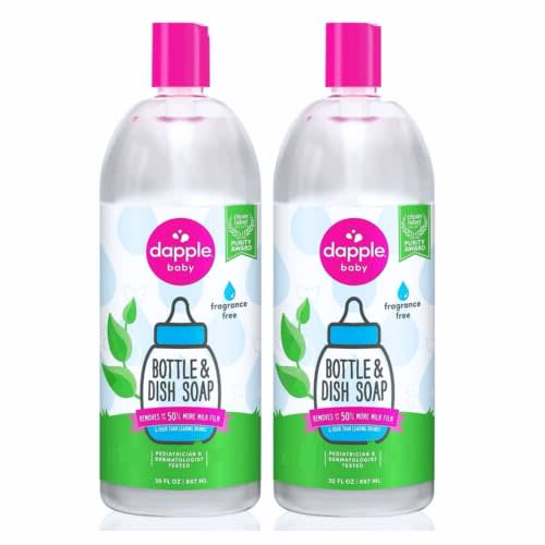 Dapple Baby Fragrance-Free Baby Bottle & Dish Soap Refill - (2 Pack) 30 fl oz - Plant-Powered Cleaner for Bottles, Pump Parts, and Sippy Cups - Removes Milk Film & Odors