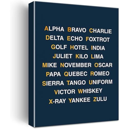 Phonetic Alphabet Canvas Painting Airplane Decor Aviation Art Prints for Home Boys Room Playroom Nursery Wall Decor Framed Artwork Pilot Gifts(12x15 Inch)