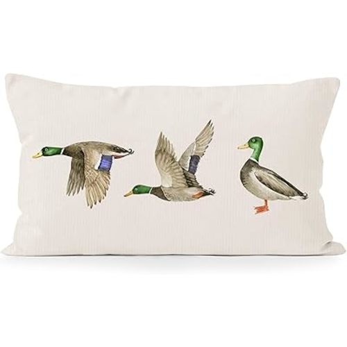 Mallard Duck Nursery Decor Throw Pillow Covers 12x20, Vintage Duck Decor Decorative Lumbar Pillow Cover Cases, Neutral Beige Nursery Decor Cushion Cover Pillow Cases for Bedroom Living Room