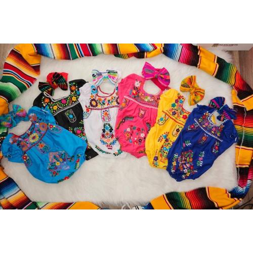 Embroidered Mexican Baby Bodysuit Outfit: Fiesta Onesie & Bow Set