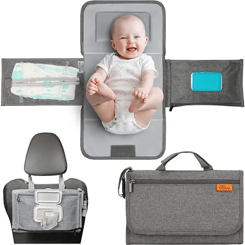 Kopi Baby Portable Diaper Changing Pad - Baby Diaper Changer Travel Bag with Wipes Pocket, Smart Design Portable Changing Mat, Infant Travel Station Kit, Gift for Newborn Girl & Boy - Grey, Modern