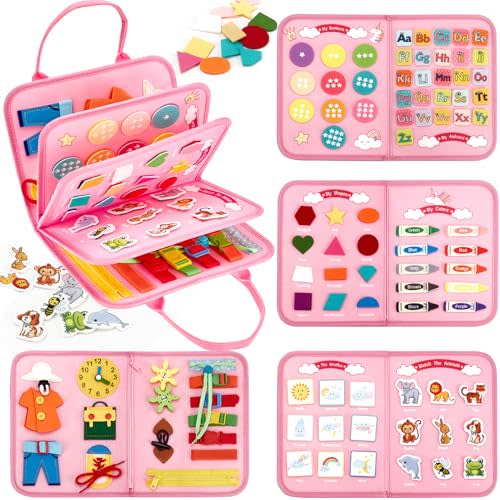 hahaland Busy Board Montessori Toys Busy Book Toddler Girl Gifts Travel Toy | Toddlers Educational Learning Toys with Life Skills, Alphabet, Number, Shape, Color, Weather, Detachable Pages for Car Ride