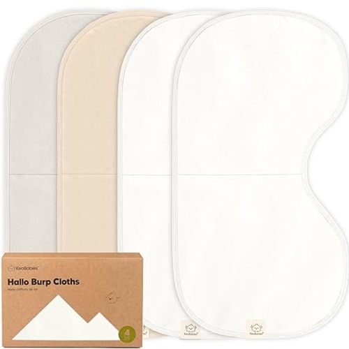 KeaBabies 4-Pack Baby Burp Cloths Baby Girl, Boy - Organic Cotton Burp Cloth, Extra Large, Absorbent, Soft Burping Cloths & Bibs Set for Babies, Newborn Burp Clothes, Thick Burp Rags (Purest)