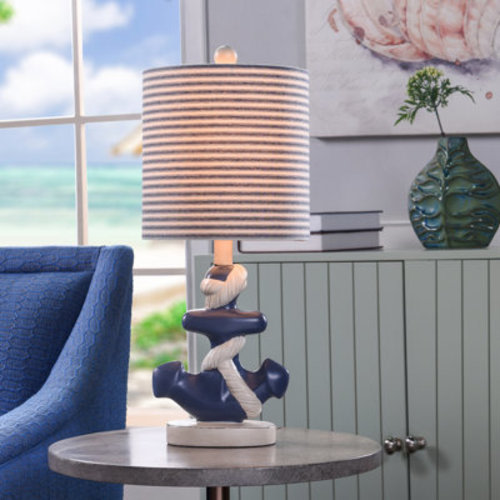 Woodcroft 22" Navy Blue/White Table Lamp | Wayfair