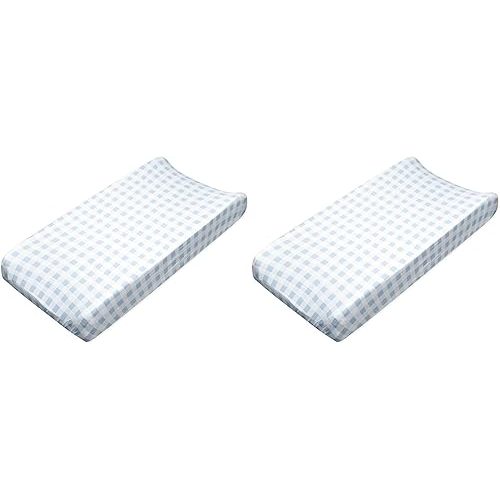 HonestBaby Boys Organic Cotton Changing Pad Cover, Blue Painted Buffalo Check