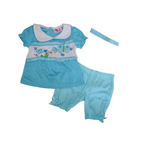 Sweet & Soft Baby Girl's Infant Gingham Caterpillar 3 Piece Shorts Set