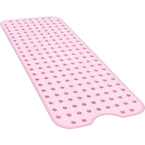 YINENN Bath and Shower Safety Mats 40x16 inch, Non Slip with Suction Cups for Bathroom Stall and Tub Floor, Extra Large and Machine Washable, Drain Holes Keep Bathtub Clean, Light Pink