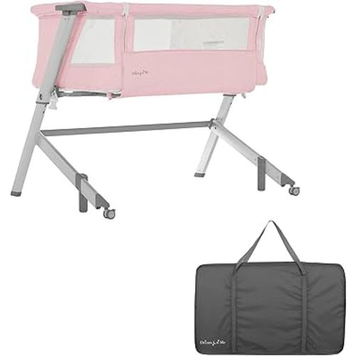 Dream On Me Skylar Bassinet and Beside Sleeper in Pink, Lightweight and Portable Baby Bassinet, Five Position Adjustable Height, Easy to Fold and Carry Travel Bassinet, JPMA Certified