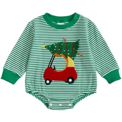 Newborn Baby Boy Girl Christmas Outfit Santa Claus Bodysuit Knit Striped Bubble Sweatshirt Romper Tops Xmas Clothes