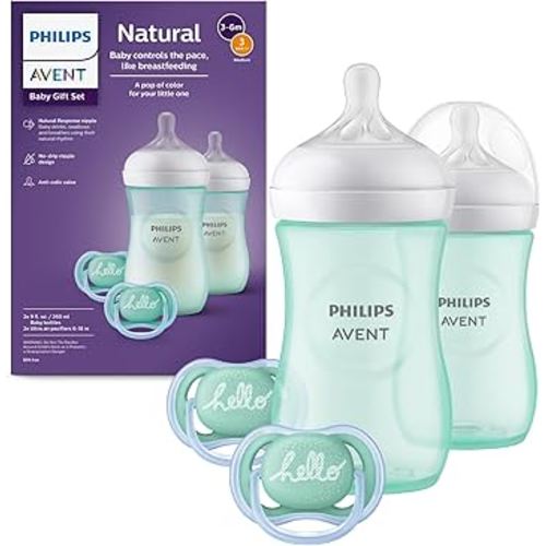 Philips AVENT Natural Baby Bottle with Natural Response Nipple, Teal Baby Gift Set, SCD837/02