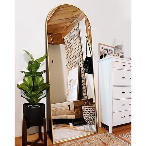 Floor Mirror, Full Length Mirror with Stand, Arched Wall Mirror, Gold Floor Mirror Freestanding, Wall Mounted Mirror for Bedroom Living Room, Gold