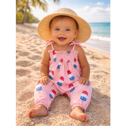 Popsicle Pink / Organic Smocked Jumpsuit