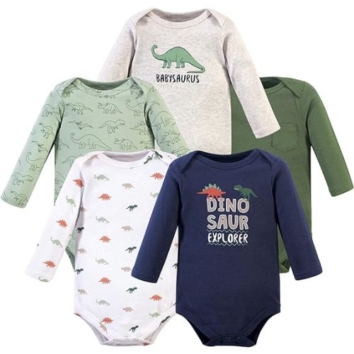 Hudson Baby baby-boys Cotton Long-sleeve Bodysuits 5-pack