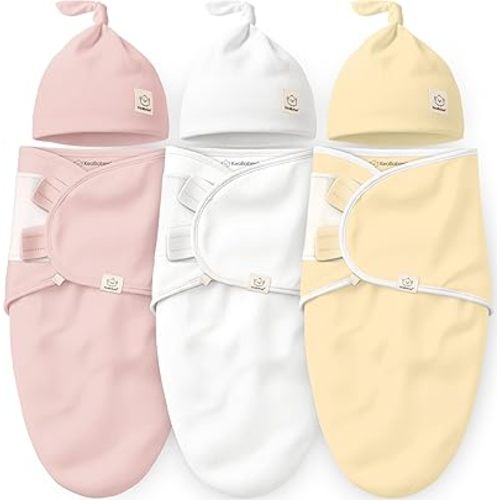 KeaBabies 3-Pack Organic Swaddles for Newborns Girls, Boys with Hats - Soft Cotton Baby Sleep Sacks 0-3 Months, Breathable Baby Hats and Swaddles 0-3 Months, Newborn Essentials Must Haves (Daffodil)
