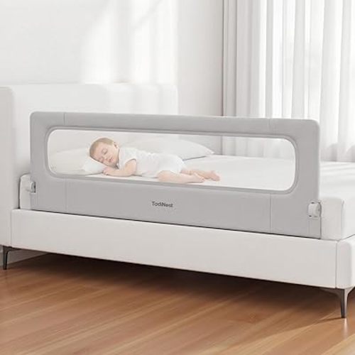 Folding Bed Rail for Toddlers, Baby Bed Rail Guard with Reinforced Anchor Safety System, Toddler Bed Rails for King Size Beds, Twin, Full, Queen (Grey, 71"x21.6")
