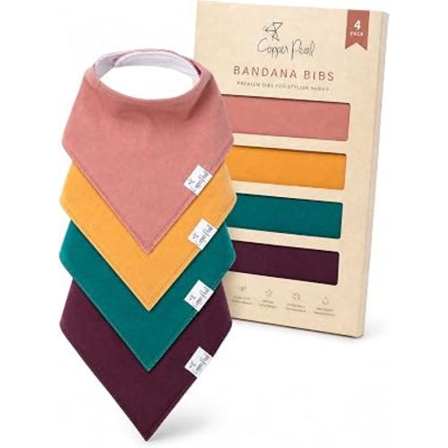 Copper Pearl Baby Bibs 4 Pack, Printed Bandana Drool Bibs for Baby Girl & Boy, Soft Cotton Drooling Teething Bibs