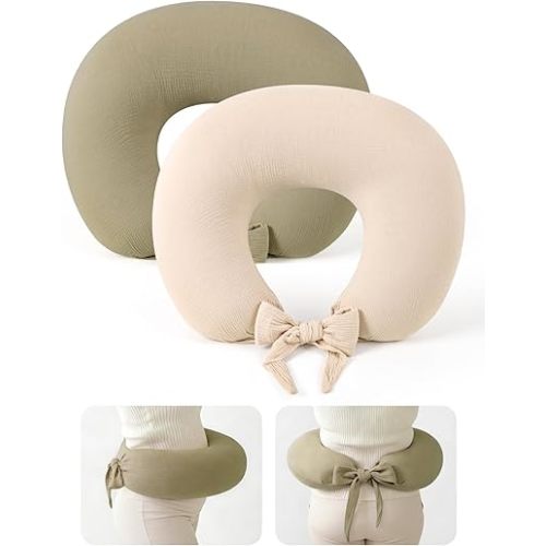 lulumoon Muslin Nursing Pillow Covers - 2-Pack Cotton Slipcovers for Breastfeeding Pillow - Extended Adjustable Strap for Secure Fit & Stable Support - Hidden Zipper Safety for Bottle-Feeding