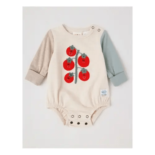 Jack & Milly Freddie Newborn Bodysuit with Tomatoes Boucle in Sage and Oatmeal | MYER