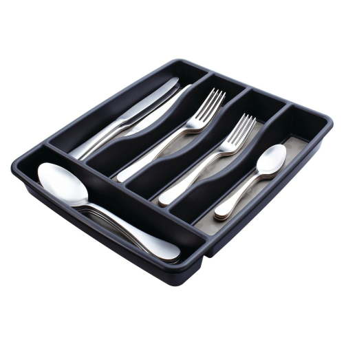 Rubbermaid Small Cutlery Tray, Black Plastic Flatware Kitchen Drawer Storage, Silverware Organizer