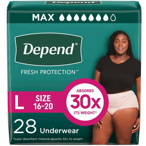 Depend Fresh Protection Incontinence Underwear for Women, Adult Diapers, L, 28 Count HSA/FSA Eligible