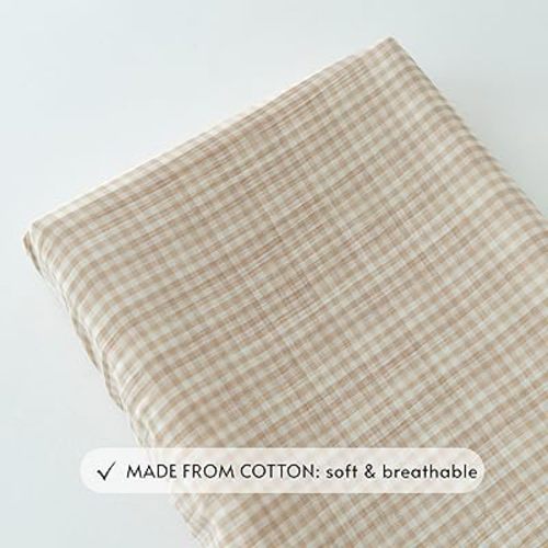 TISU Muslin Changing Pad Cover for Baby Girls Boys, Premium Soft Breathable Cotton in Gingham Pattern, Diaper Change Table Pad Cover (Beige Gingham)