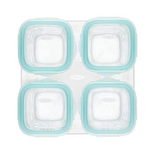 OXO Tot Glass Baby Blocks Food Storage Containers, Teal, 4 oz