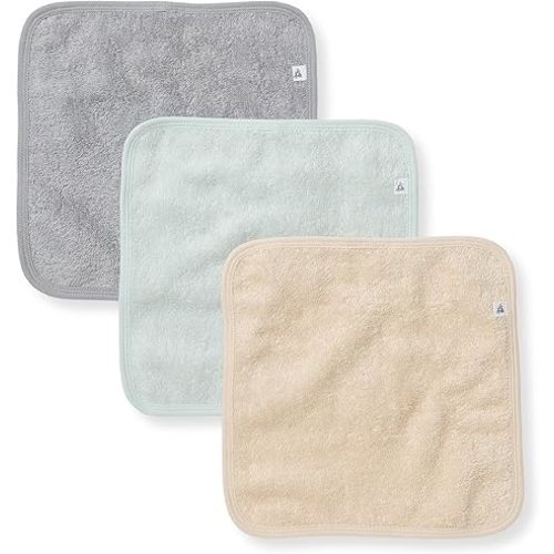 Burt's Bees Baby Infant Washcloths, 100% Organic Cotton, Soft and Super Absorbent Knit Terry & Woven Terry Wash Cloth