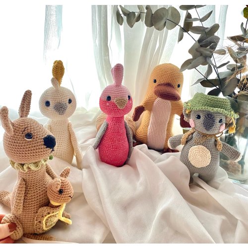 Crochet Australian Animals Set: Handmade Kangaroo, Koala, Platypus & Galah Toys